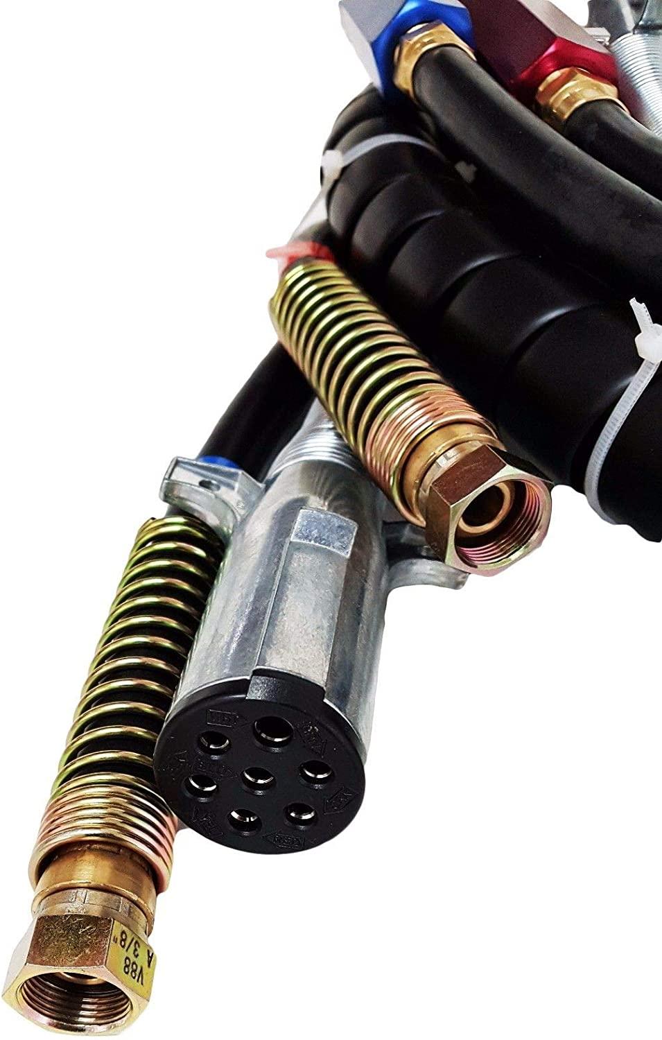 TORQUE 12ft 3 in 1 ABS & Air Power Line Hose Kit Airline Air Hose with Glad Hands Wrap 7 Way Electrical Cable with Handle Grip & Gladhands for Semi Truck Trailer Tractor (TR813212)