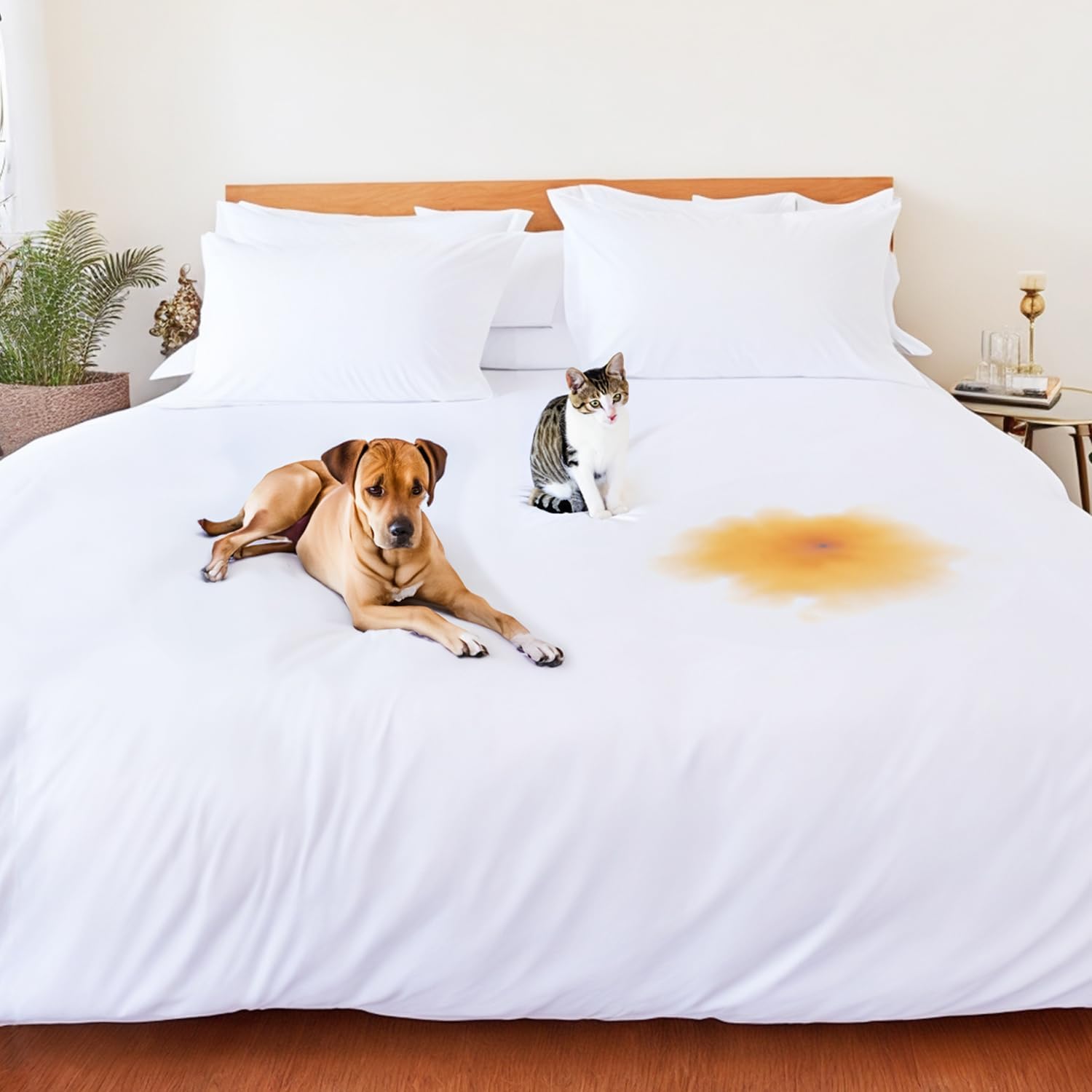 Waterproof Duvet Cover - Incontinence Comforter Protector Bedding King Size Washable Moisture Wicking- Waterproof Duvet Protector with Corner Ties - Ideal for Kids, Elderly, Dog, Cat Pet Owner