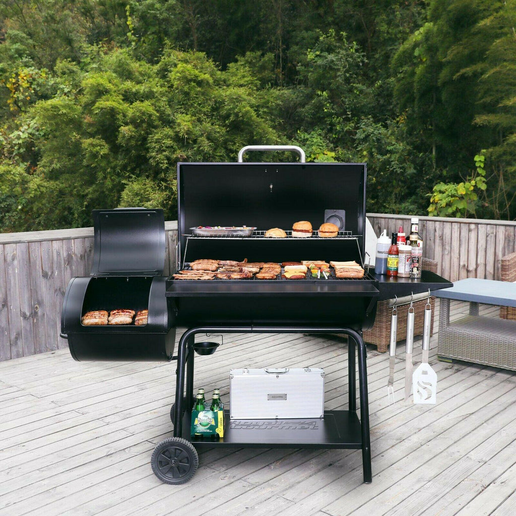 36IN Outdoor BBQ Barrel Charcoal Grill with Offset Smoker CC2036F
