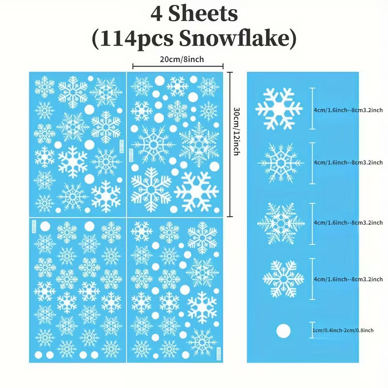 Festive 114pcs Snowflake Window Clings - Electrostatic White Snowflakes For Christmas & Winter Door Decorations Snowflake Ribbon Wired