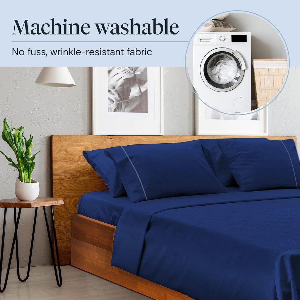 LuxClub 6 PC Full Size Sheet Set Bamboo Sheets Deep Pockets 18" Eco Friendly Wrinkle Free Cooling Sheets Machine Washable Hotel Bedding Silky Soft - Navy Full