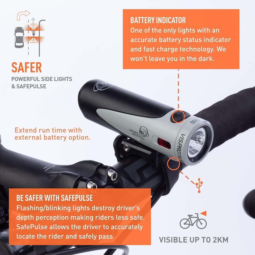 Light & Motion Vis Pro 1000 Trail, Reliability, high Power & Fast Charging Makes This a top Choice for Night Rides as Well as Daytime Safety. 3 Helmet/bar Mount Options Included.