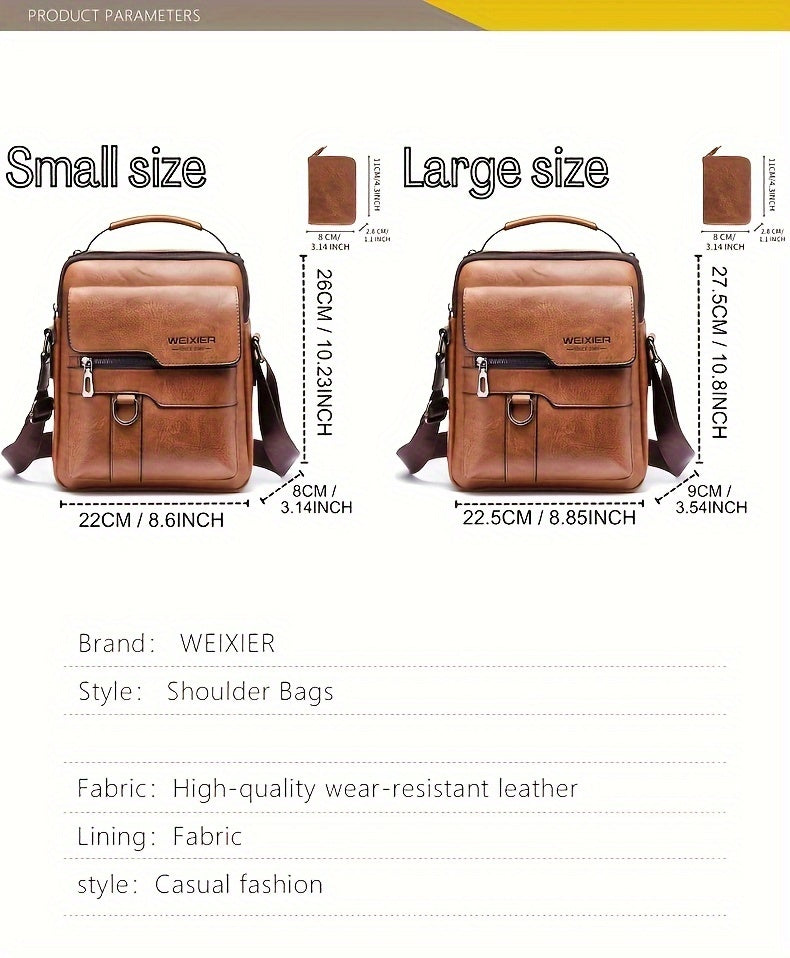 WEIXIER 1/2pcs Crossbody Bag, Men's Shoulder Bag, Retro Faux Leather Vertical Business Casual Satchel Bag, Men's Gift For Father/Anniversary
