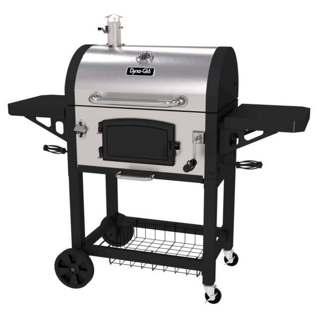 Grill Porcelain-Enameled Cast Iron Cart Style in Black and  Steel