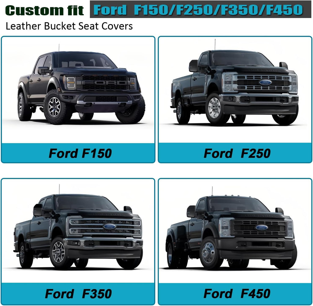 GIANT PANDA Front Car Seat Cover for Ford F150, Piping Leather Bucket Seat Covers Custom Fit Ford F250 F350 (Red+Black) 2-Pack, Faux Leather + Stretch Fabric