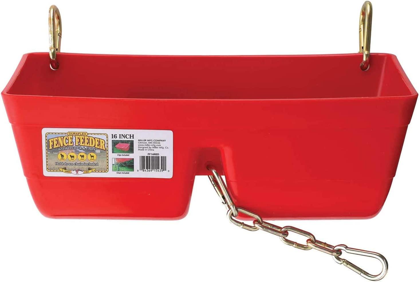 Little Giant FF16RED 9 Quart Heavy Duty Plastic Feed Trough Bucket Fence Feeder with Clips for Livestock & Pets, Red (4 Pack)