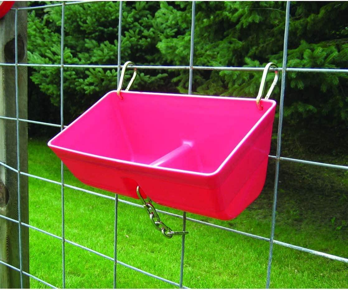 Little Giant FF16RED 9 Quart Heavy Duty Plastic Feed Trough Bucket Fence Feeder with Clips for Livestock & Pets, Red (4 Pack)