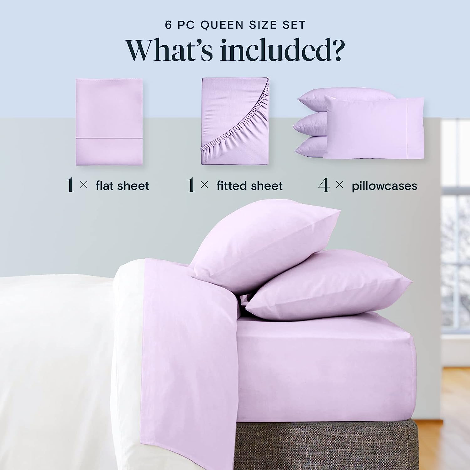 LuxClub 6 PC Full Size Sheet Set Bamboo Sheets Deep Pockets 18" Eco Friendly Wrinkle Free Cooling Sheets Machine Washable Hotel Bedding Silky Soft - Periwinkle Full