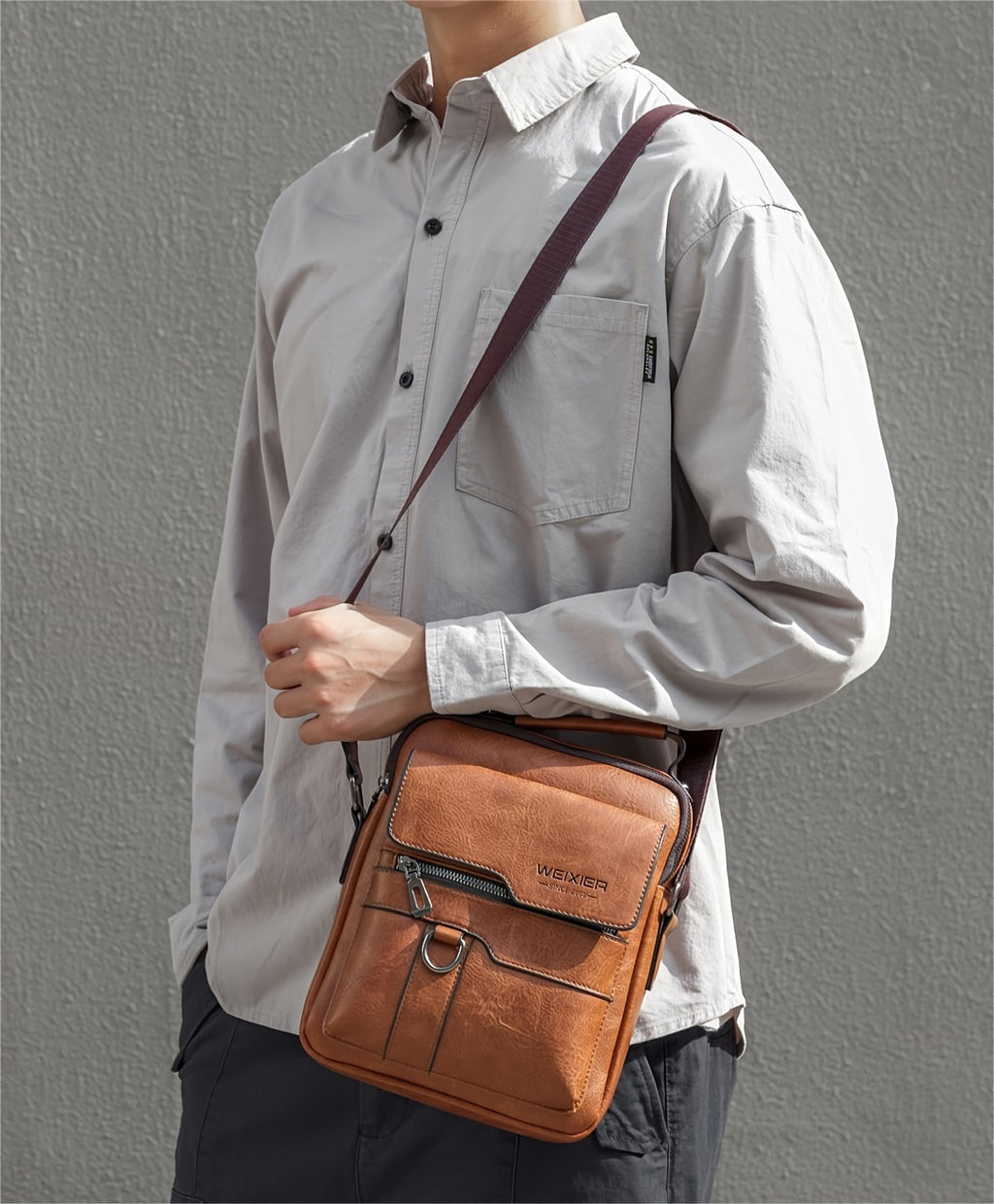 WEIXIER 1/2pcs Crossbody Bag, Men's Shoulder Bag, Retro Faux Leather Vertical Business Casual Satchel Bag, Men's Gift For Father/Anniversary