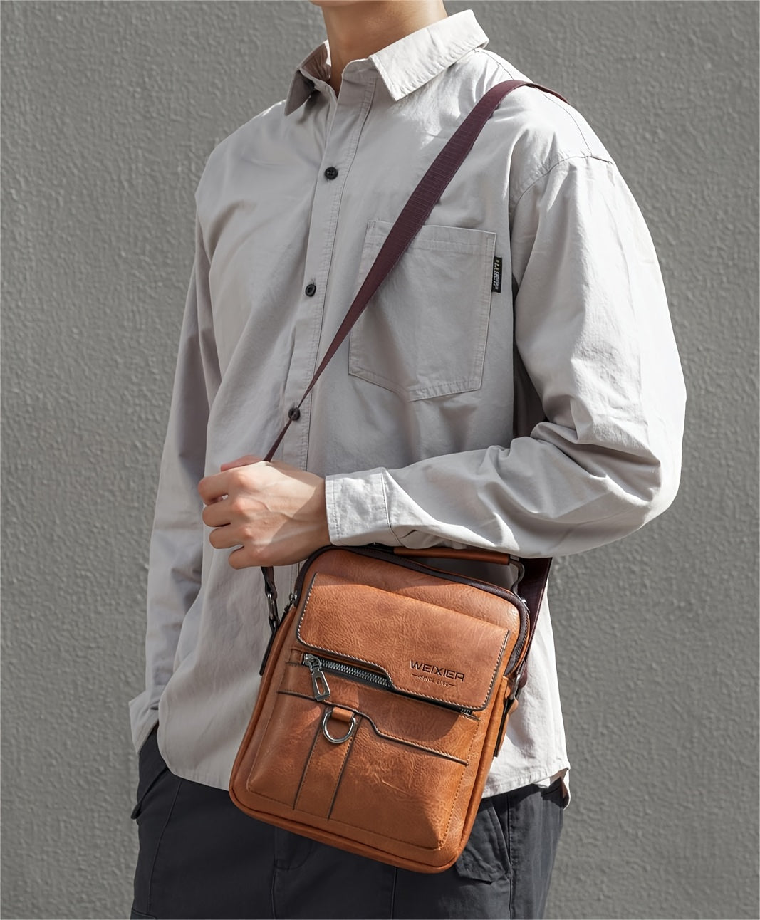 WEIXIER 1/2pcs Crossbody Bag, Men's Shoulder Bag, Retro Faux Leather Vertical Business Casual Satchel Bag, Men's Gift For Father/Anniversary