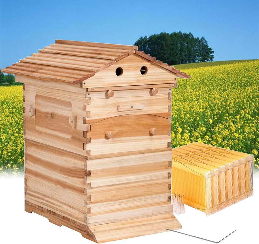Auto Beehive Frame Comb - Tberar 7Pcs Automatic Wooden Beehive House, Auto Honey Hive Beehive Frames, Beekeeping Wooden House Beehive Boxes, Beehives and Supplies Starter Kit for Beekeepers