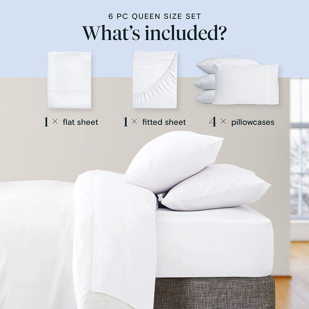 LuxClub 6 PC Extra Deep Pocket Queen Sheets &amp; Pillowcases Set - Hotel Bedding Silky Soft Eco Friendly Wrinkle Free Ultra Soft Cooling Bed Sheet Set deep Pocket up to 21" (Queen, White)