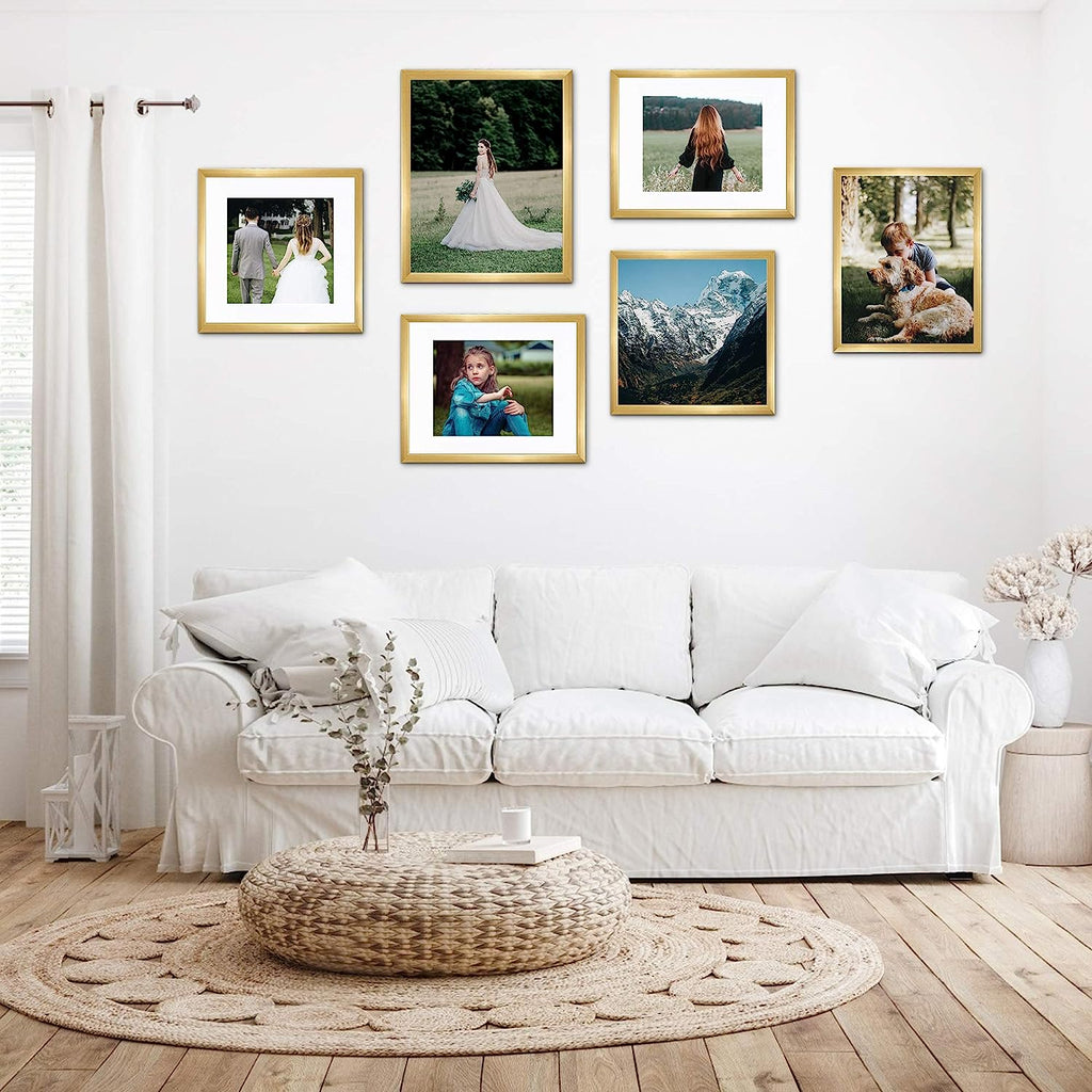 upsimples 11x17 Picture Frame Set of 5, Display Pictures 9x15 with Mat or 11x17 Without Mat, Wall Gallery Photo Frames, Gold