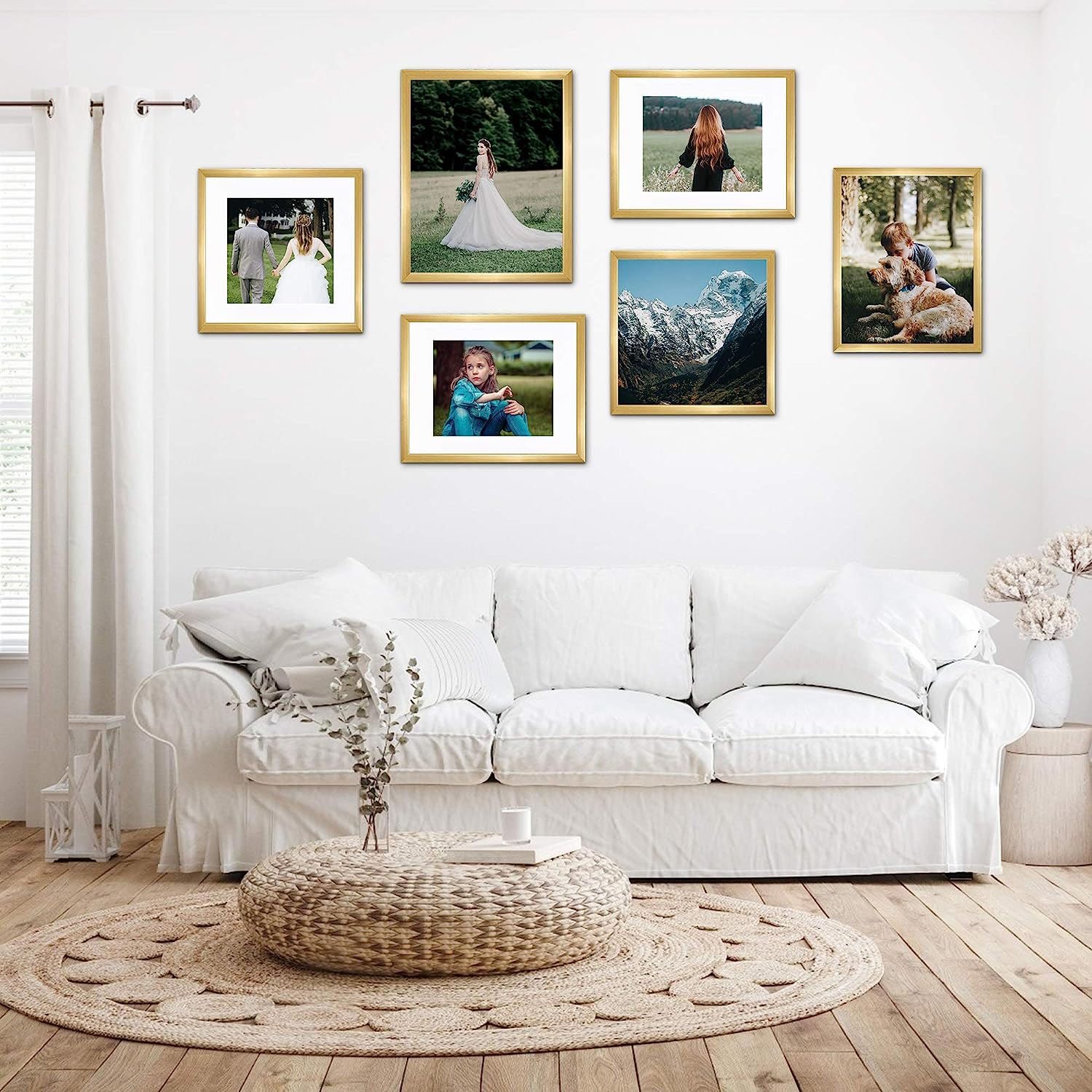 upsimples 11x17 Picture Frame Set of 5, Display Pictures 9x15 with Mat or 11x17 Without Mat, Wall Gallery Photo Frames, Gold