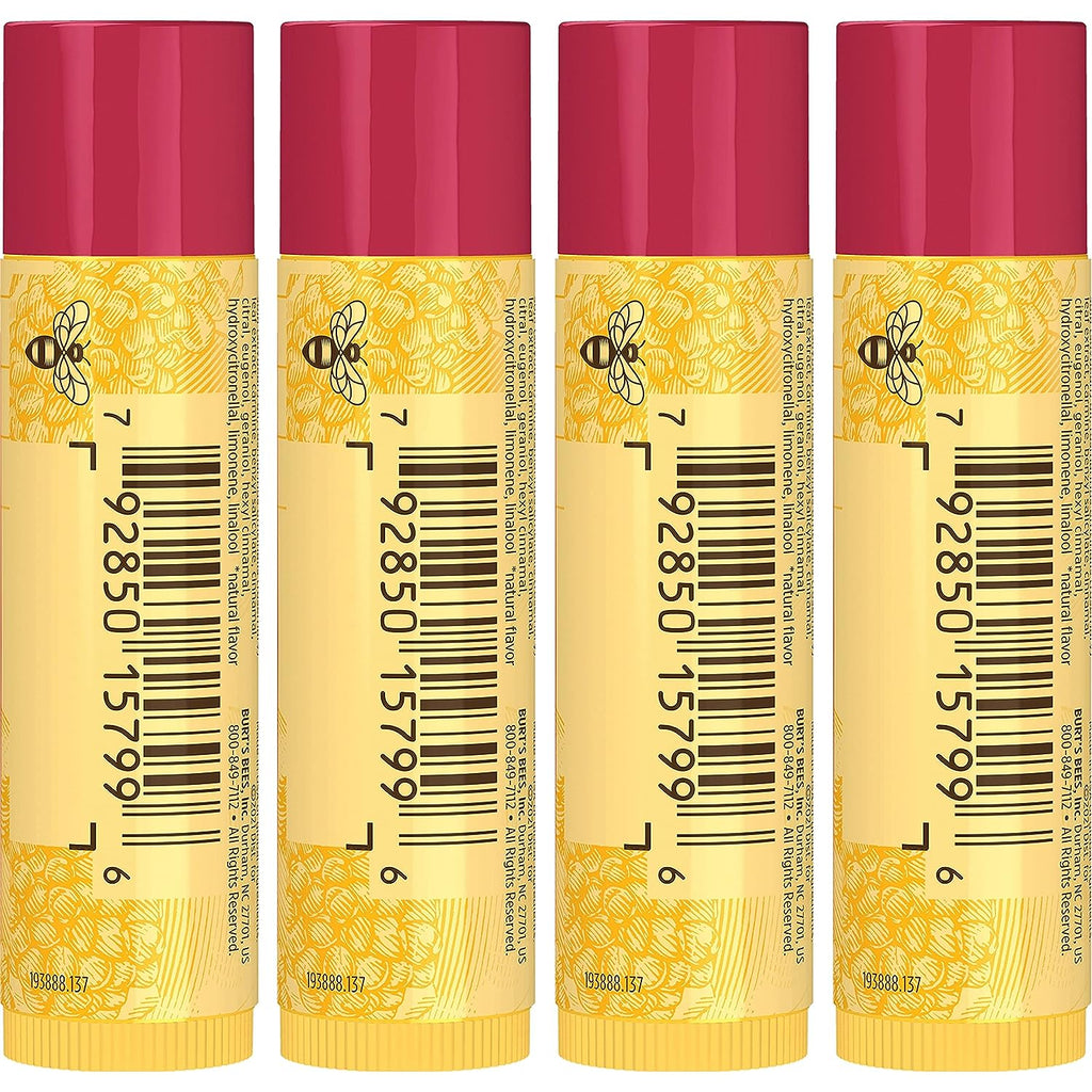 Burt's Bees Lip Balm, Moisturizing Lip Care, All Natural, Original Beeswax with Vitamin E &amp; Peppermint Oil (4 Pack)