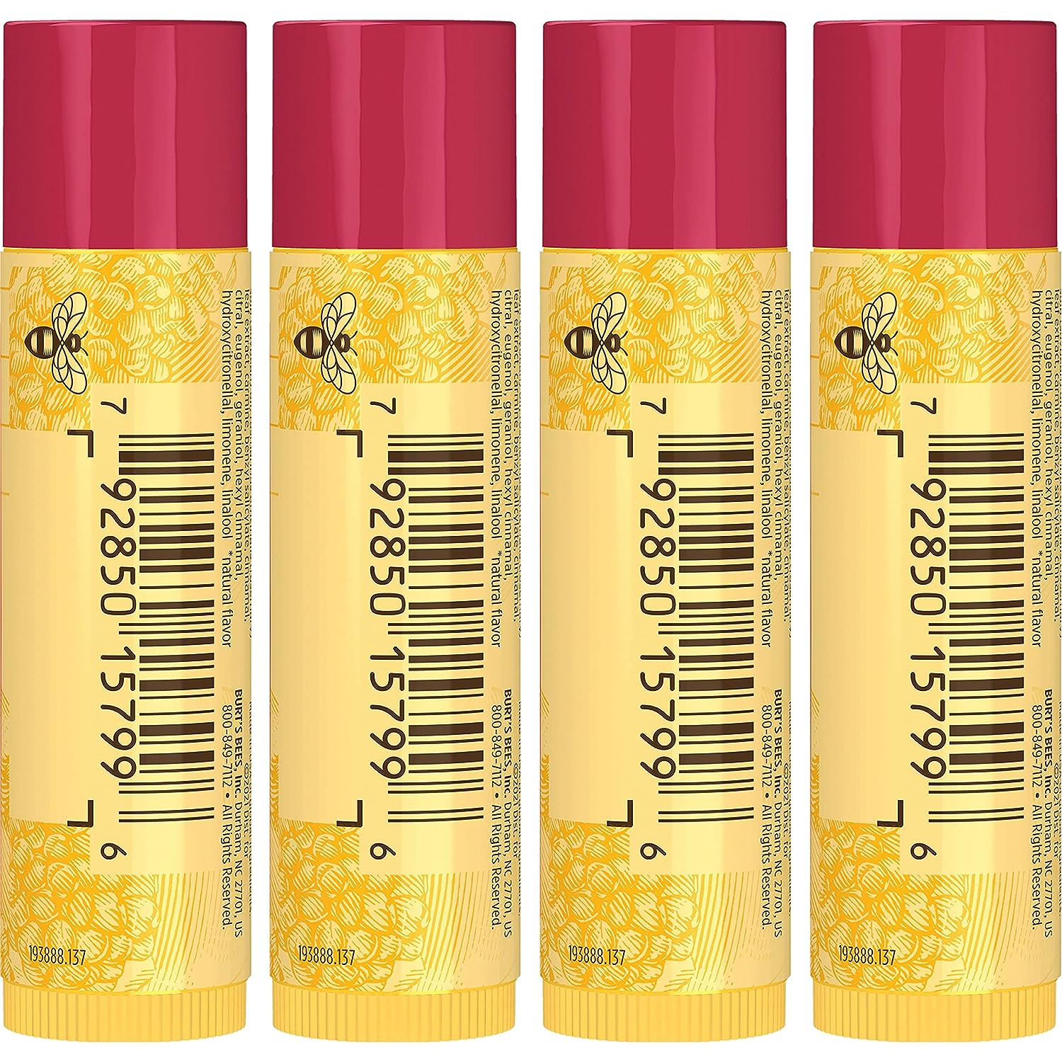 Burt's Bees Lip Balm, Moisturizing Lip Care, All Natural, Original Beeswax with Vitamin E &amp; Peppermint Oil (4 Pack)