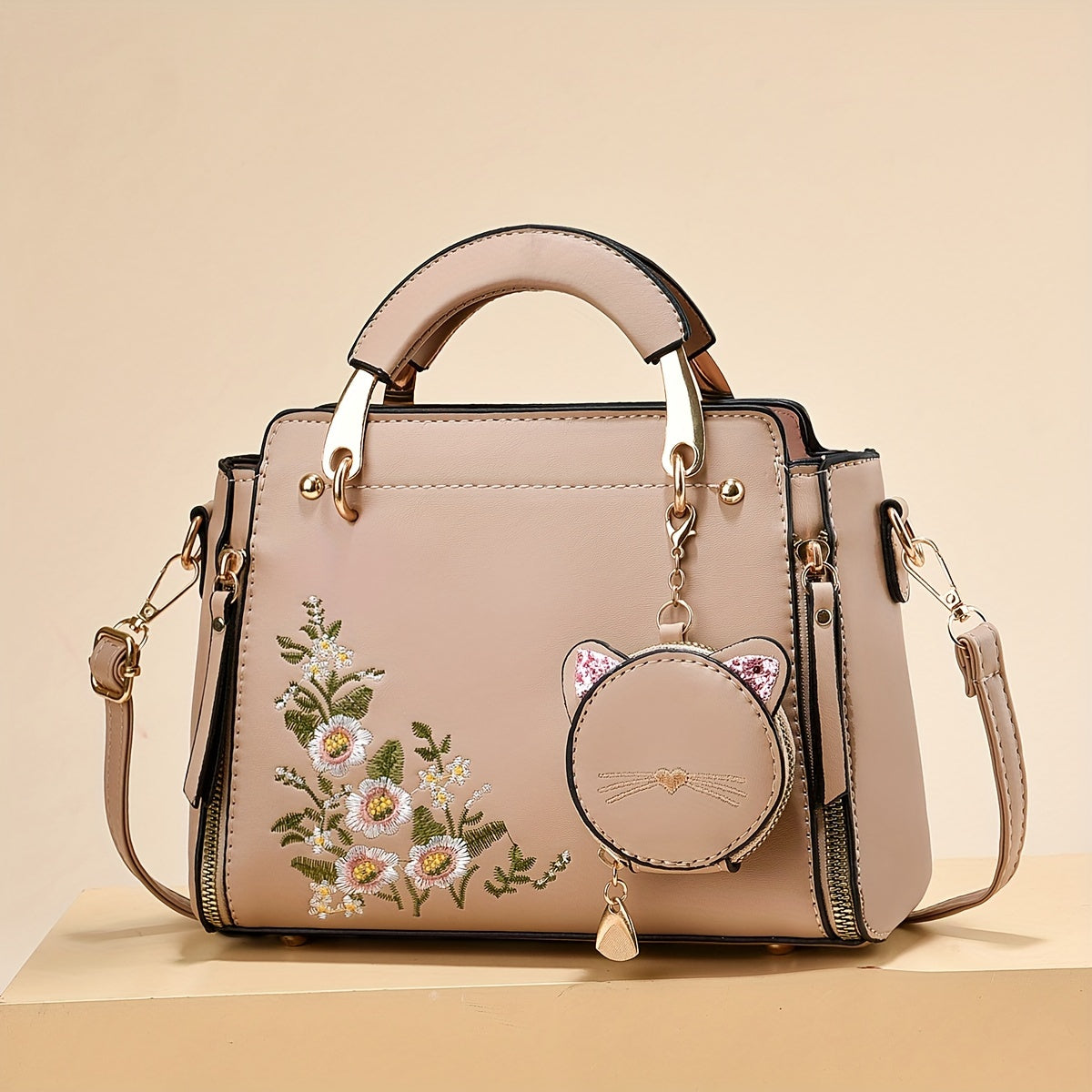 Letter Decor Hand Satchel Bag, Stylish Shoulder Zipper Bag With Mini Coin Purse, Crossbody Bag For Work