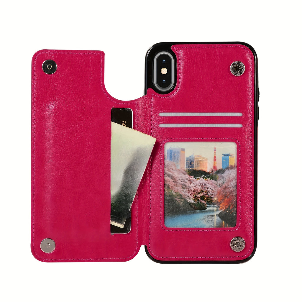 For  15/ 14/ 13/ 12/ 11 Pro Max/ Mini/ XR/ XS Max/ SE 2022/2020/ 7/ 8 Plus Wallet Case With Card Holder, PU Faux Leather Kickstand Card Slots Case, Double Magnetic Clasp And Durable Shockproof Cover