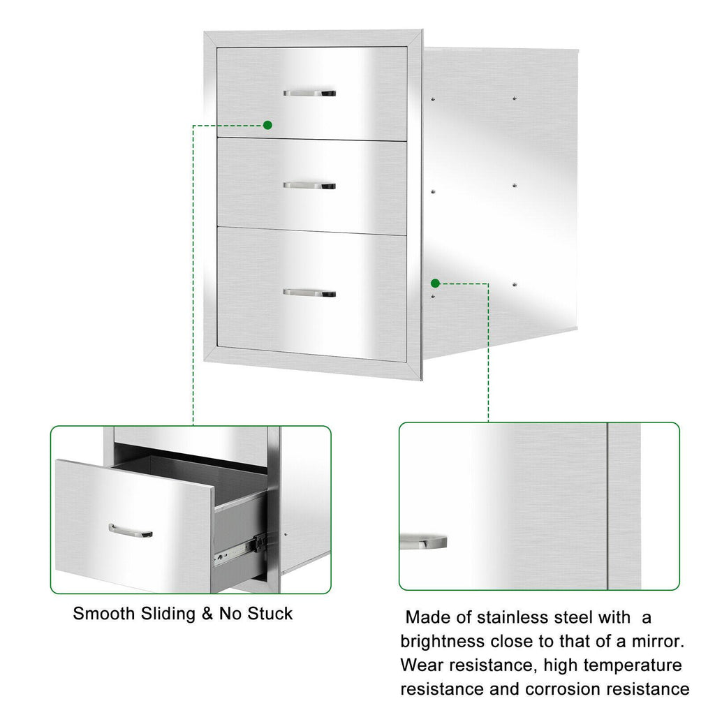 23"x18" BBQ  Steel Triple Drawers Silver Outdoor Kitchen Superior