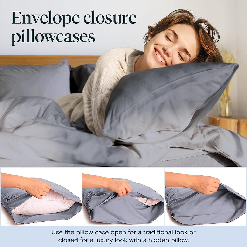 LuxClub 6 PC King Size Sheet Set Bamboo Sheets Deep Pockets 18" Eco Friendly Wrinkle Free Cooling Sheets Machine Washable Hotel Bedding Silky Soft - Light Grey King