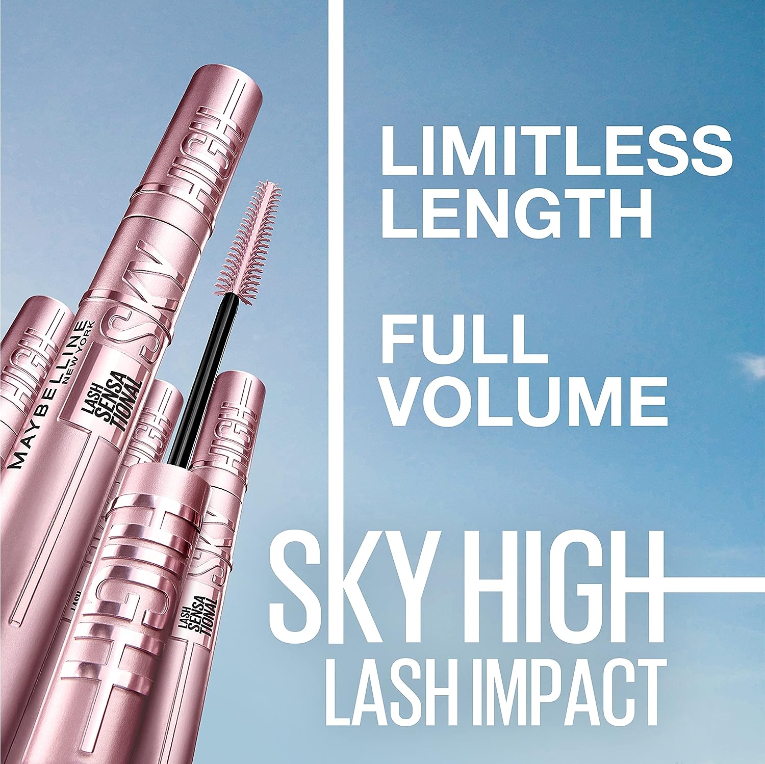Maybelline New York Lash Sensational Sky High Waterproof Mascara Makeup, Volumizing, Lengthening, Defining, Curling, Multiplying, Buildable Formula, Very Black, 1 Count