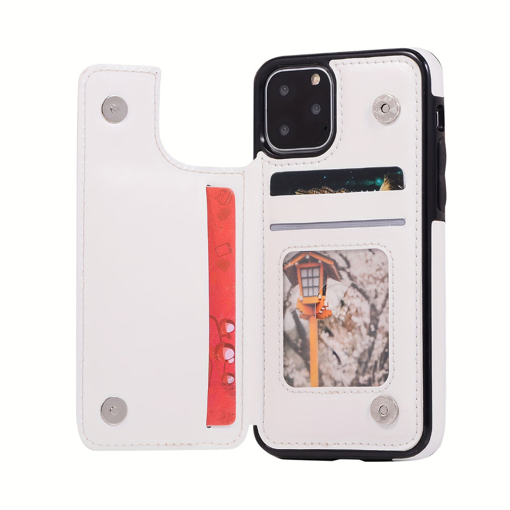For  15/ 14/ 13/ 12/ 11 Pro Max/ Mini/ XR/ XS Max/ SE 2022/2020/ 7/ 8 Plus Wallet Case With Card Holder, PU Faux Leather Kickstand Card Slots Case, Double Magnetic Clasp And Durable Shockproof Cover