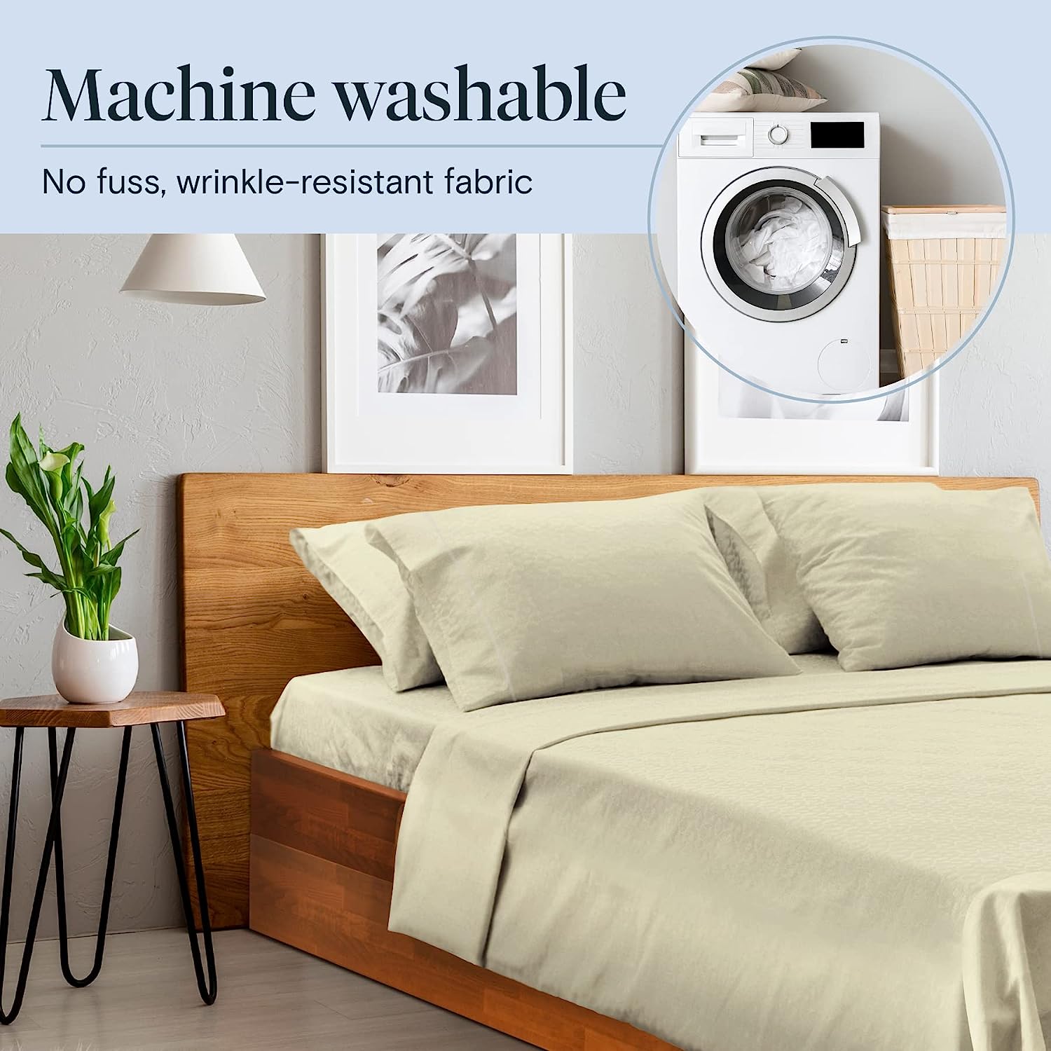 LuxClub 6 PC King Size Sheet Set Bamboo Sheets Deep Pockets 18" Eco Friendly Wrinkle Free Cooling Sheets Machine Washable Hotel Bedding Silky Soft - Light Taupe King