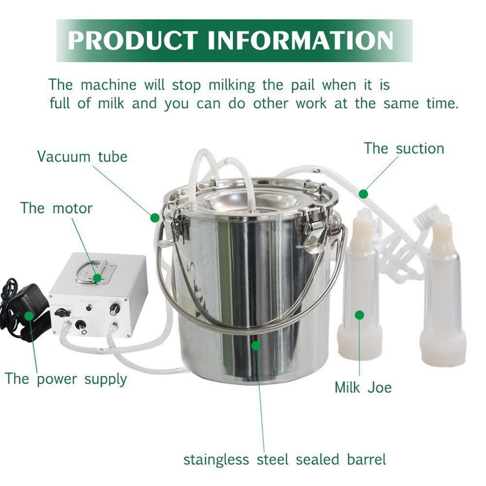 3L Goat MilMachine,Rechargeable Battery Milker Powered Pulsation Vacuum Pump with 2 Teat Cups, Steel Buckets for Goats(5200mAh Battery)