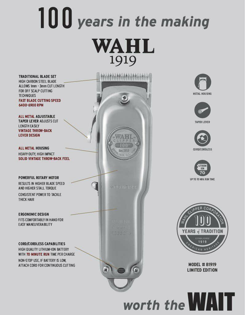 Wahl 100 Year Anniversary Cordless/Cord Senior Clipper + 3 PREMIUM GUARDS