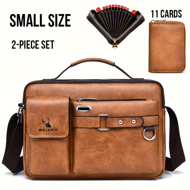【WEIXIER】 Men's PU Material Crossbody Bag Men's Business Crossbody Bag Portable Shoulder Bag Casual Bag Men's Bag Gift For Father /Anniversary