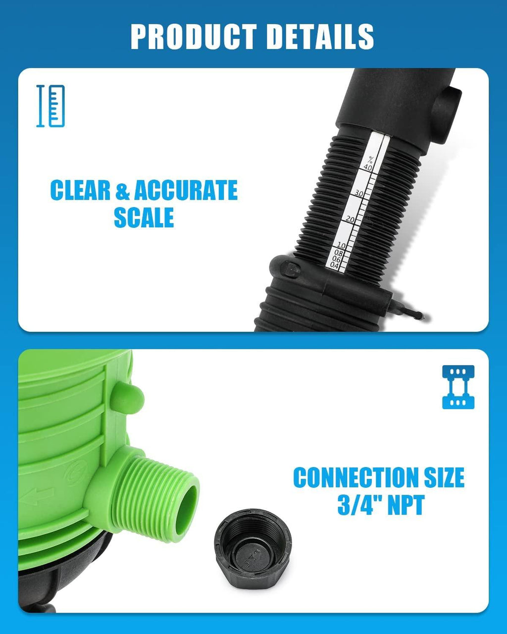 NEWTRY 0.4%-4% Fertilizer Injector for Drip Irrigation Adjustable Water Powered Dosing Pump 3/4" NPT
