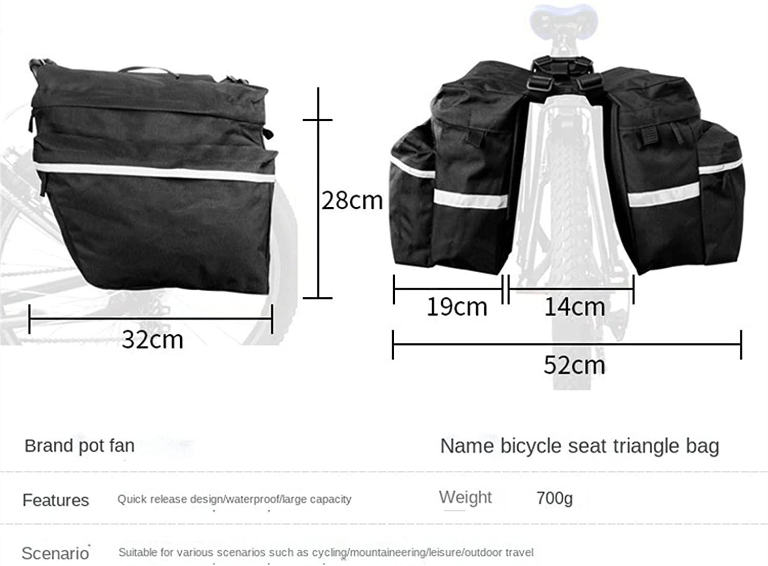 DALIZHAI777 Bike Bag Bicycle Rear Bag 20L Bicycle Rear Seat Luggage Bag with Portable Handle Large Capacity Waterproof Bicycle Trunk Bag Outdoor Travel Bike Accessories Bicycle Accessories
