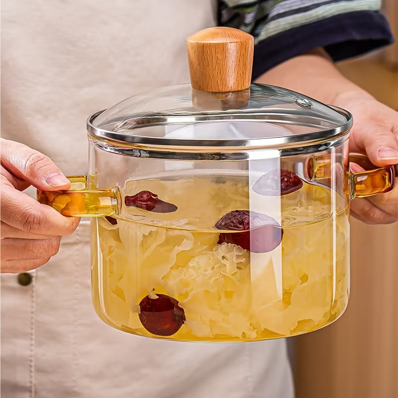 54oz Borosilicate Glass Cooker With Handle Heat Resistant Transparent Soup Congee pot Suitable For Stoves And Ovens Perfect For Families And Restaurants Perfect for Soups Milk Ramen Odorless Kitchen Essential for Christmas Gifts & Holiday Cooking