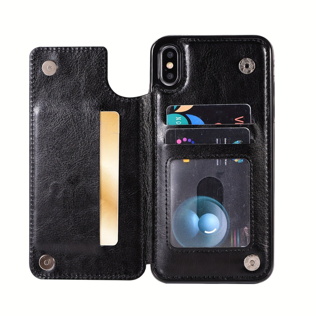 For  15/ 14/ 13/ 12/ 11 Pro Max/ Mini/ XR/ XS Max/ SE 2022/2020/ 7/ 8 Plus Wallet Case With Card Holder, PU Faux Leather Kickstand Card Slots Case, Double Magnetic Clasp And Durable Shockproof Cover