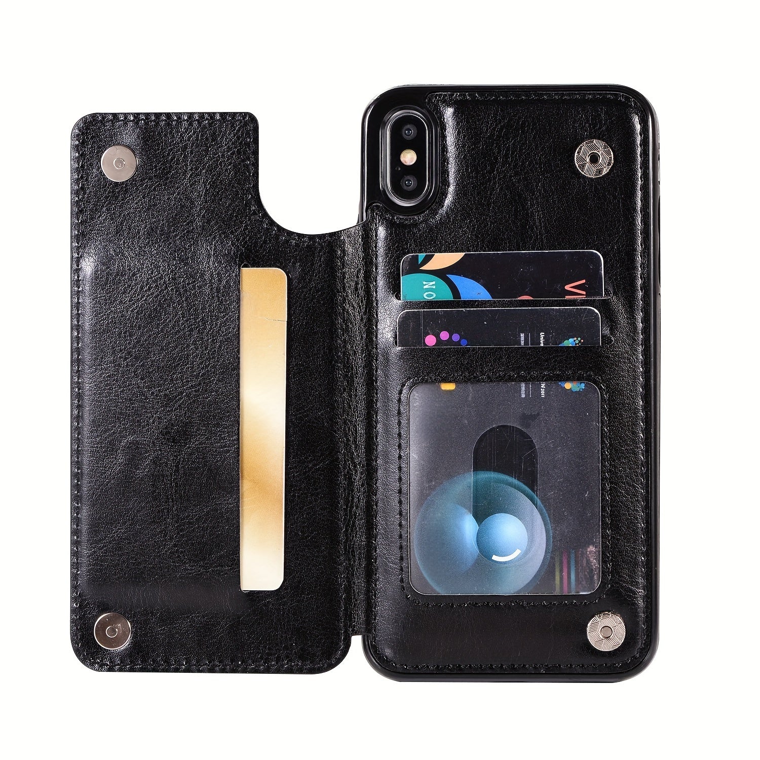 For  15/ 14/ 13/ 12/ 11 Pro Max/ Mini/ XR/ XS Max/ SE 2022/2020/ 7/ 8 Plus Wallet Case With Card Holder, PU Faux Leather Kickstand Card Slots Case, Double Magnetic Clasp And Durable Shockproof Cover
