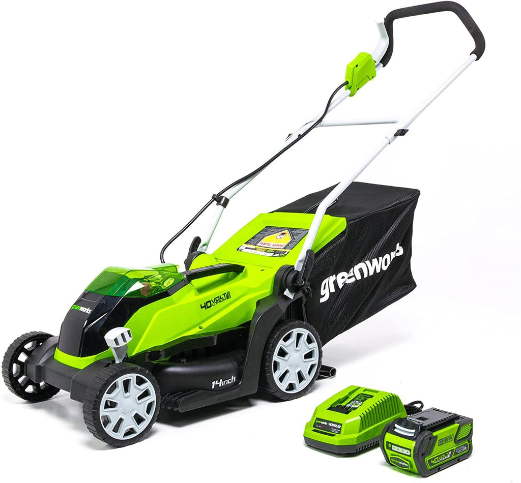 Greenworks 40V 14 Inch Cordless Lawn Mower, 4Ah Battery and Charger Included MO40B410