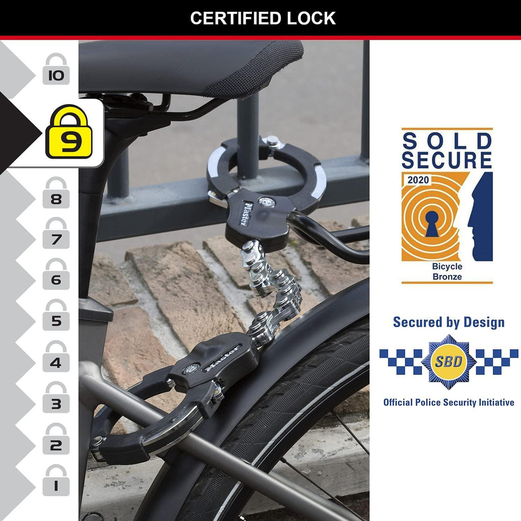 Master Lock Unisex's Certified Cuffs, Bike Lock, Silver, Large