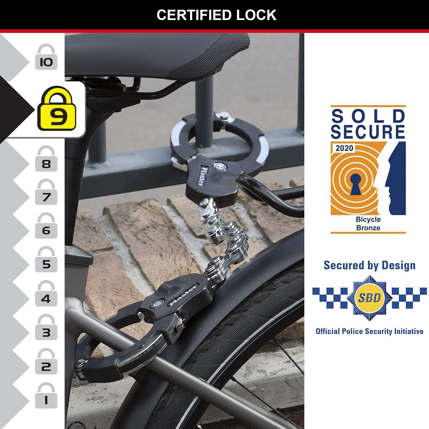 Master Lock Unisex's Certified Cuffs, Bike Lock, Silver, Large