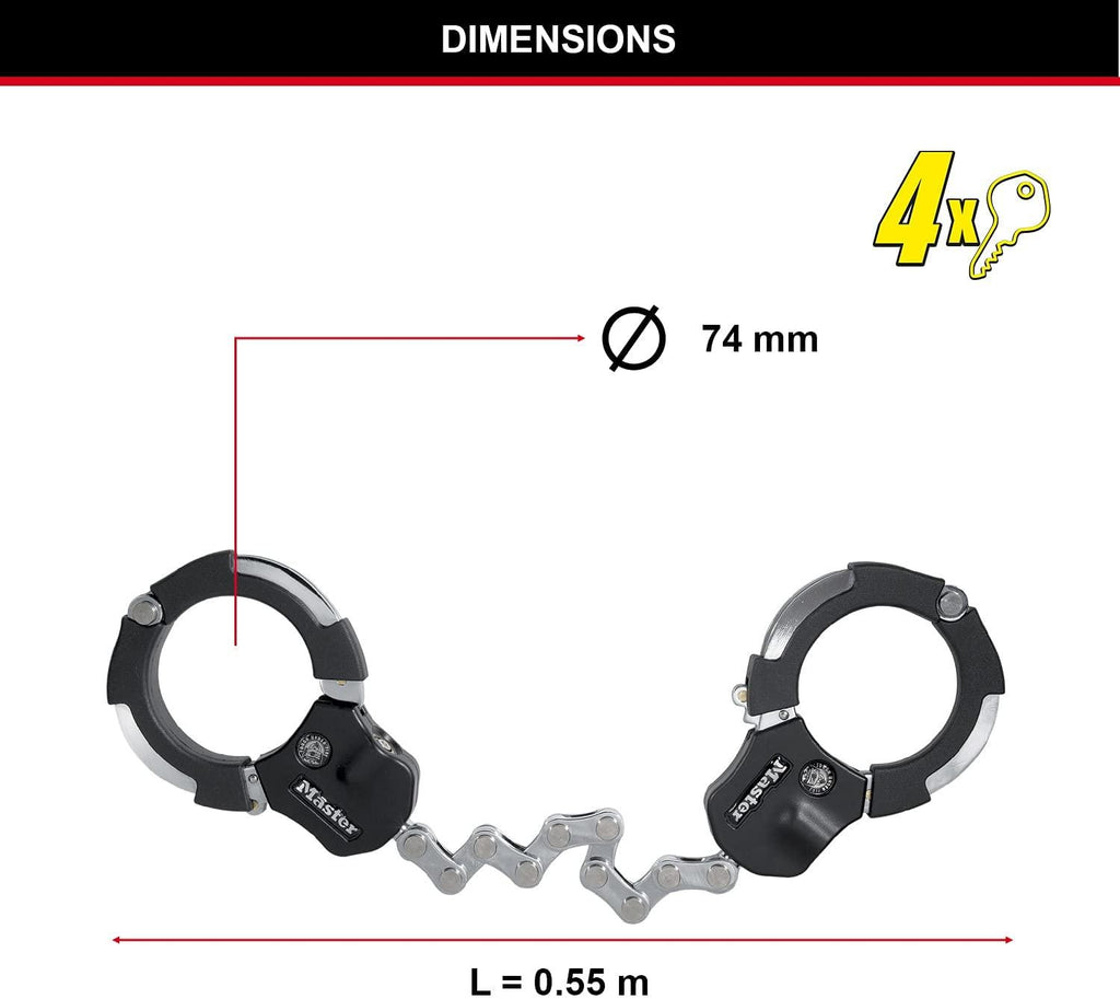 Master Lock Unisex's Certified Cuffs, Bike Lock, Silver, Large