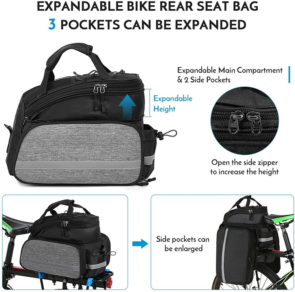 DALIZHAI777 Bike Bag Bicycle Rear Seat Bag Multifunction Expandable Waterproof MTB Bicycle Pannier Bag Bike Rack Bag with Rain Cover, Gray/Black Bicycle Accessories (Color : B)