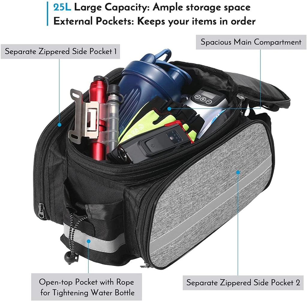 DALIZHAI777 Bike Bag Bicycle Rear Seat Bag Multifunction Expandable Waterproof MTB Bicycle Pannier Bag Bike Rack Bag with Rain Cover, Gray/Black Bicycle Accessories (Color : B)