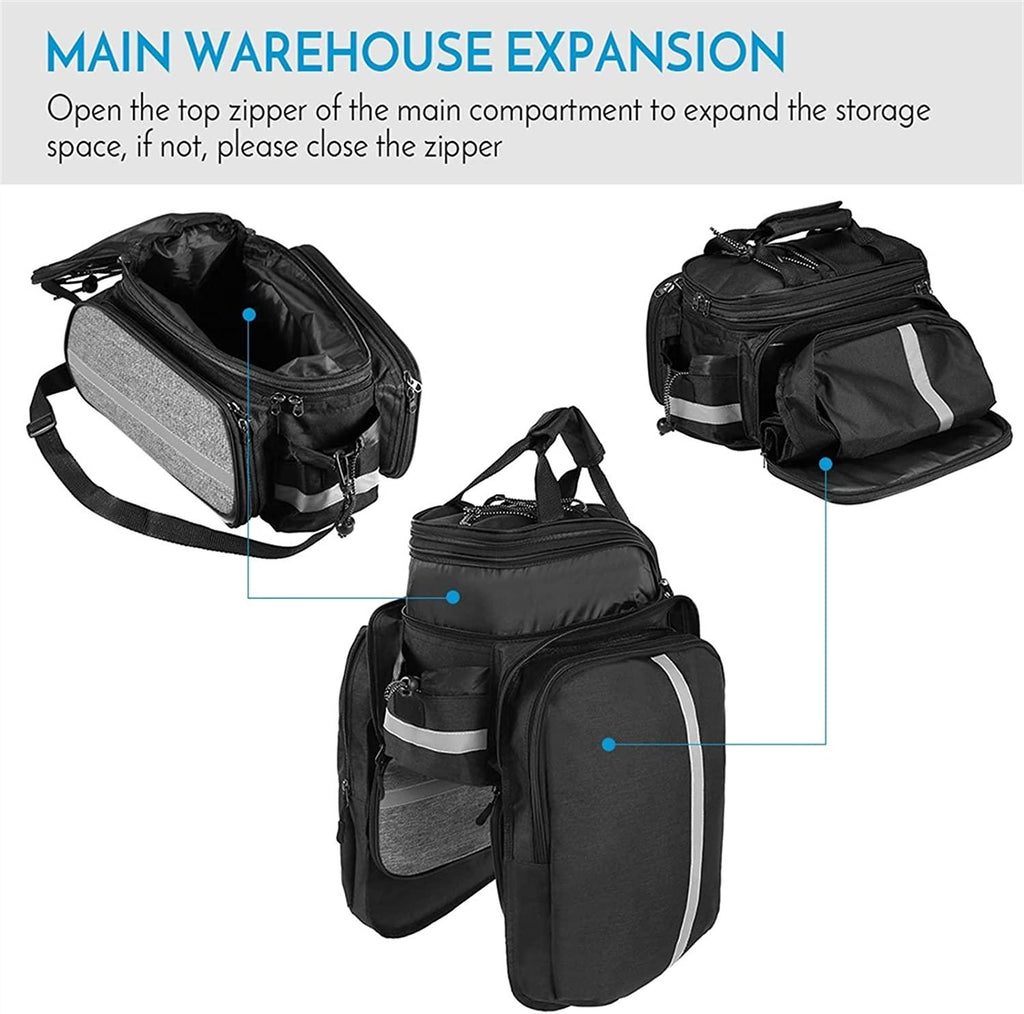 DALIZHAI777 Bike Bag Bicycle Rear Seat Bag Multifunction Expandable Waterproof MTB Bicycle Pannier Bag Bike Rack Bag with Rain Cover, Gray/Black Bicycle Accessories (Color : B)