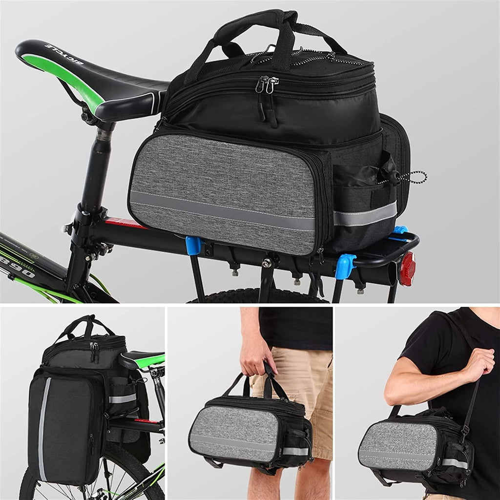 DALIZHAI777 Bike Bag Bicycle Rear Seat Bag Multifunction Expandable Waterproof MTB Bicycle Pannier Bag Bike Rack Bag with Rain Cover, Gray/Black Bicycle Accessories (Color : B)