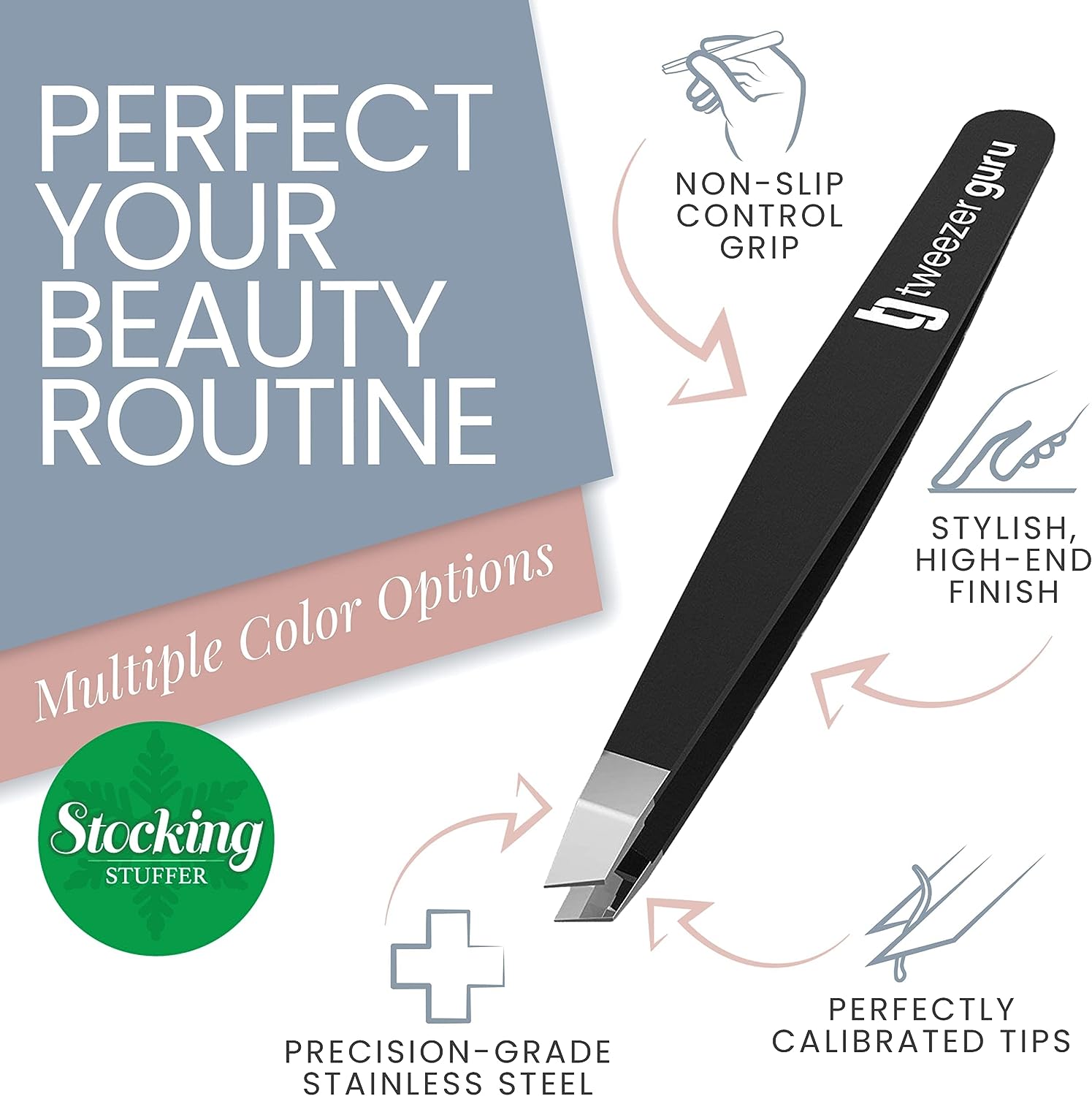 Tweezer Guru Tweezers for Women - Slant Pointed Precision Tweezers for Eyebrows &amp; Ingrown Hair Removal - Blackhead and Splinter Tweezer with Sharp Needle Nose Point for Plucking (Pink)