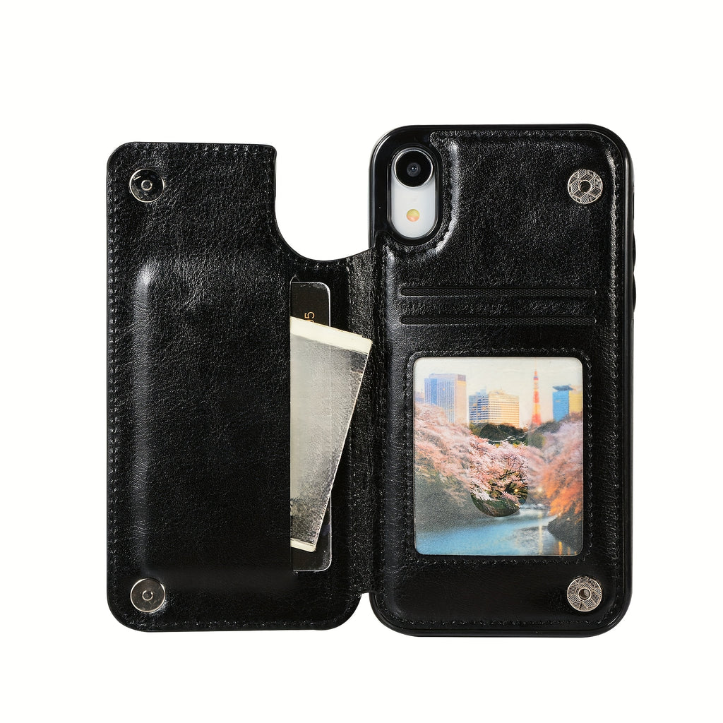 For  15/ 14/ 13/ 12/ 11 Pro Max/ Mini/ XR/ XS Max/ SE 2022/2020/ 7/ 8 Plus Wallet Case With Card Holder, PU Faux Leather Kickstand Card Slots Case, Double Magnetic Clasp And Durable Shockproof Cover