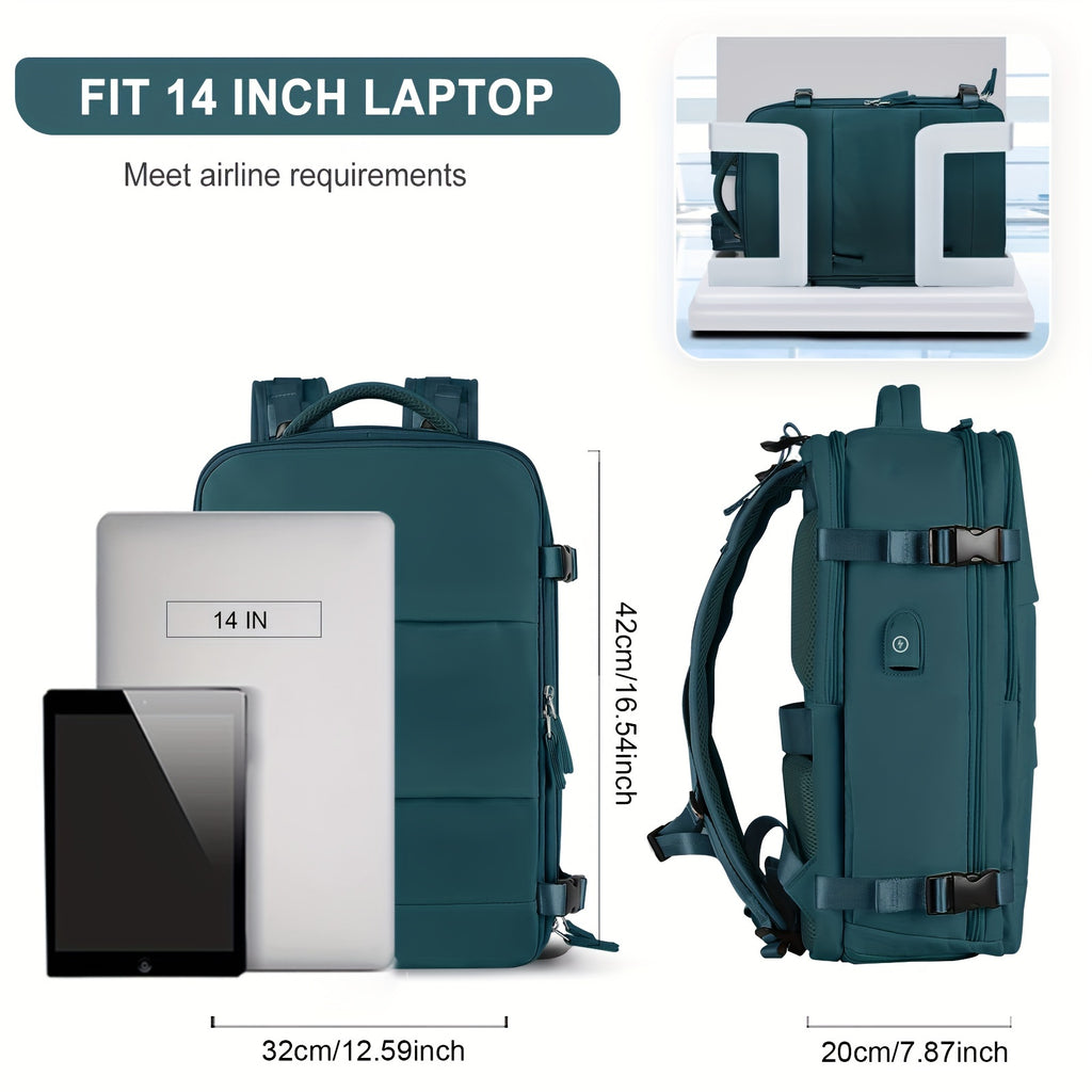 LarTravel Backpack, Carry On Backpack, HiBackpack, Waterproof Outdoor Sports Rucksack, Casual Daypack, School Bag, Fit 14 Inch Laptop With USB Charging Port &amp; Shoes Compartment