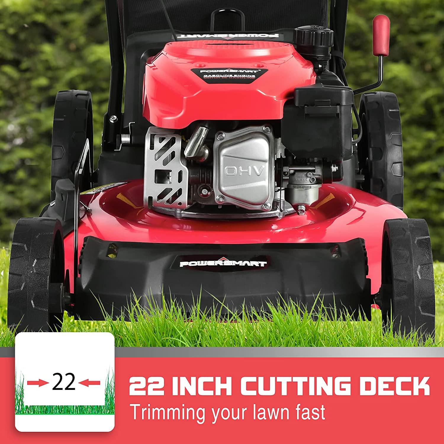 PowerSmart Self Propelled Lawn Mower, 22 inch & 170CC, Self Propelled Gas Lawn Mower with Bag, 4-Stroke Engine, 3-in-1 Gas Mower, 5 Adjustable Cutting Heights (1.18''-3.0'' )