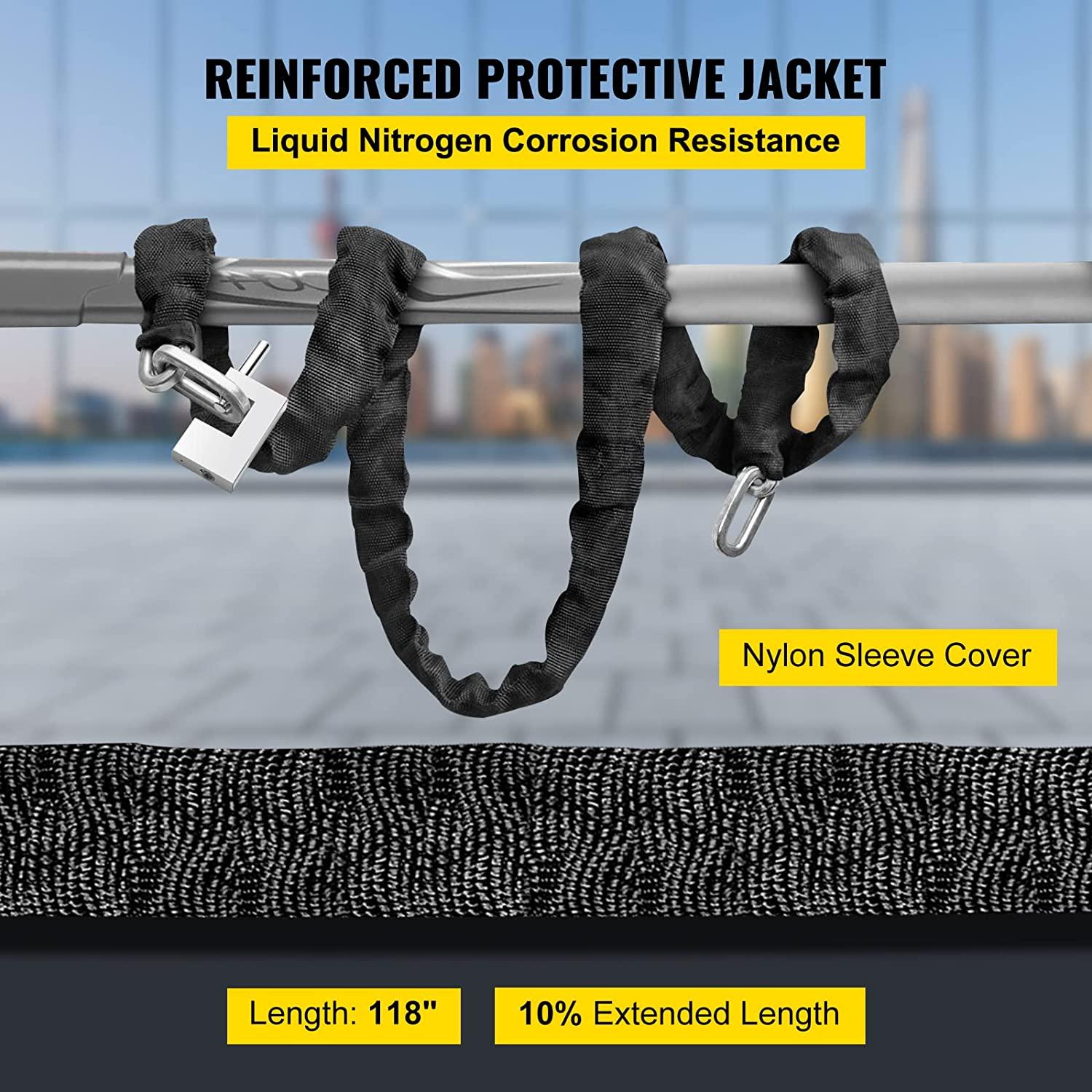 VEVOR Heavy Duty Chain Lock, 2/5 Inch x 9.83 Feet Security Chain and Lock Kit, Premium Case-Hardened Chain Pure Brass Lock Core with 3 Keys, Fit for Motorcycle, Generator, Gates, Bicycle, Scooter