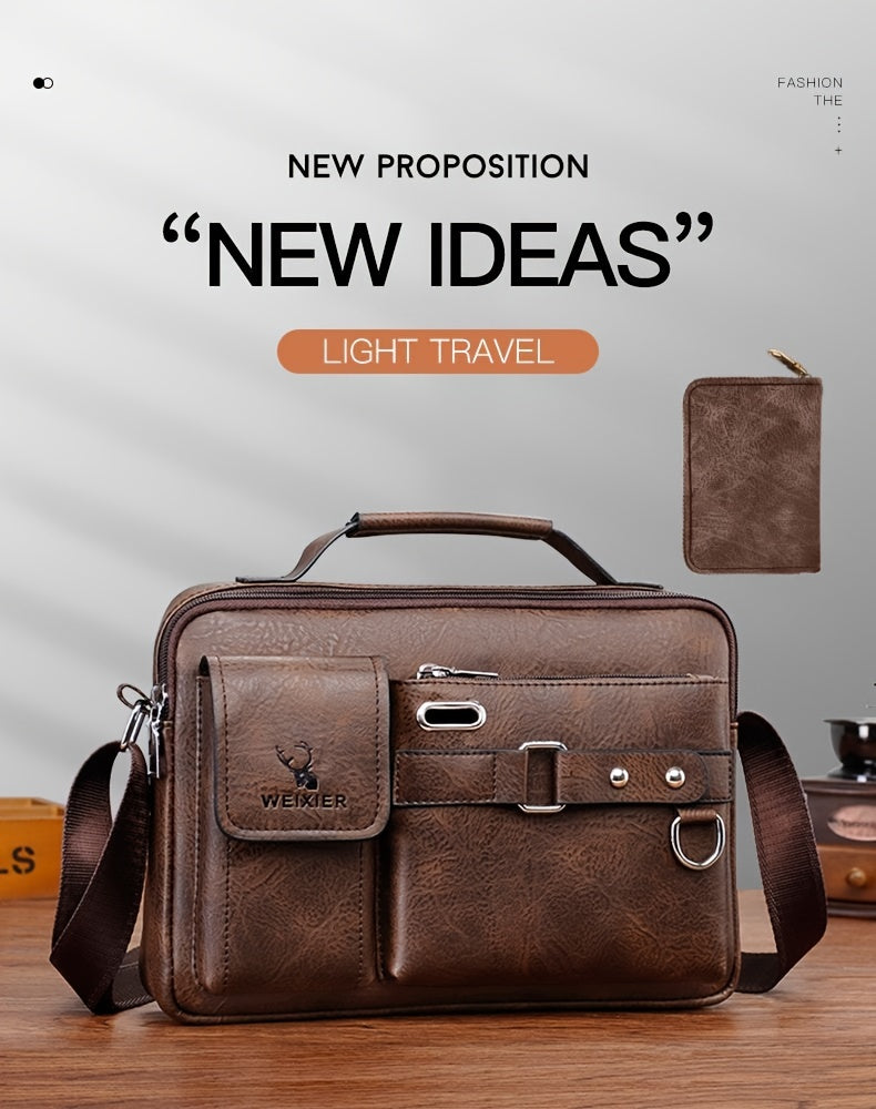 【WEIXIER】 Men's PU Material Crossbody Bag Men's Business Crossbody Bag Portable Shoulder Bag Casual Bag Men's Bag Gift For Father /Anniversary