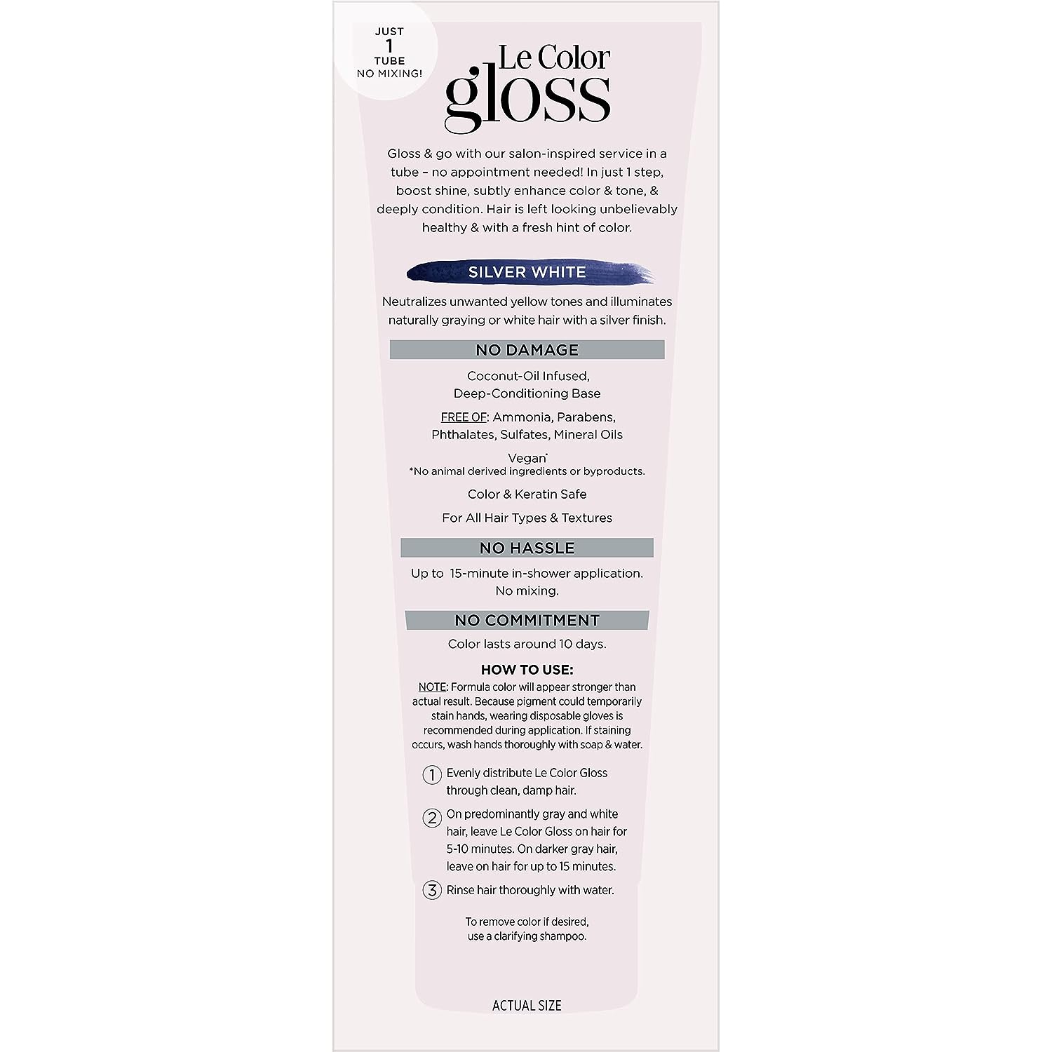L’Oréal Paris Le Color Gloss One Step Toning Gloss, In-Shower Hair Toner with Deep Conditioning Treatment Formula for Gray Hair, Silver White, 1 Kit, 32.626 cubic_inches